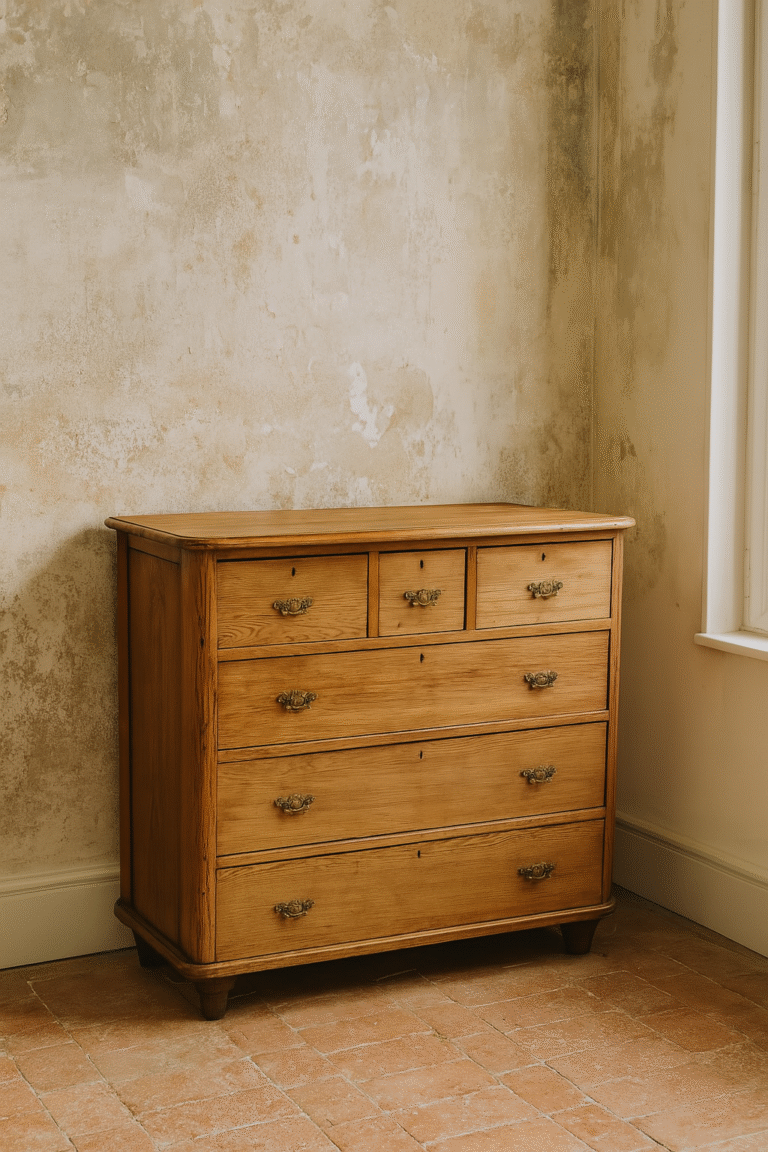 Cómoda Antigua de Madera con Tiradores de Bronce