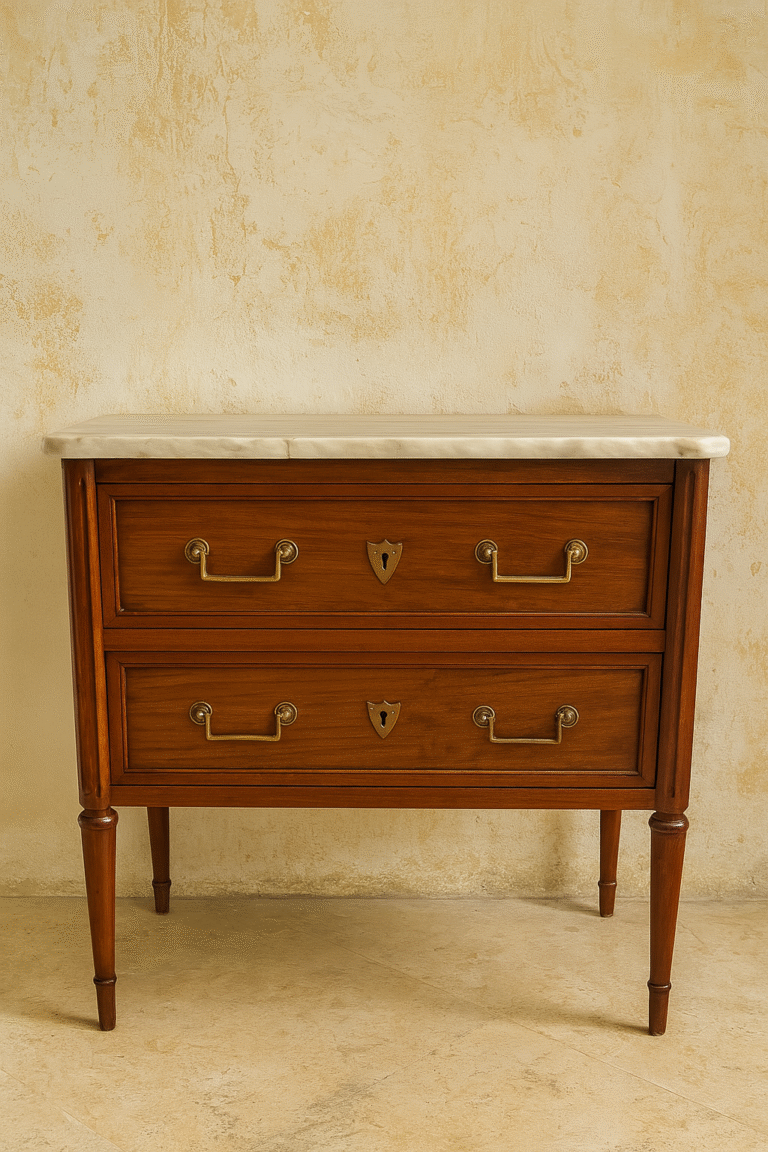 Cómoda Antigua de Madera con Tapa de Mármol