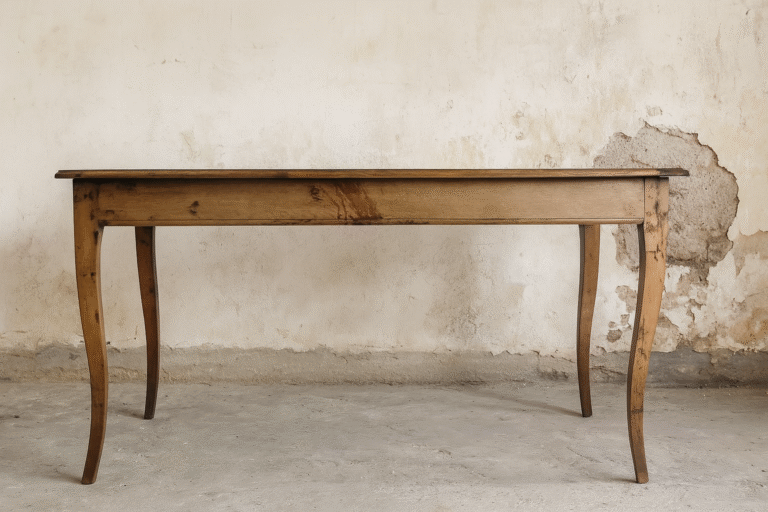 Mesa rectangular de madera con patas curvas