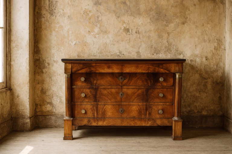 Cómoda francesa Imperio siglo XVIII en madera noble con detalles de bronce